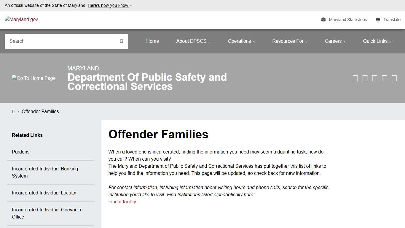 DPSCS - Offender Families